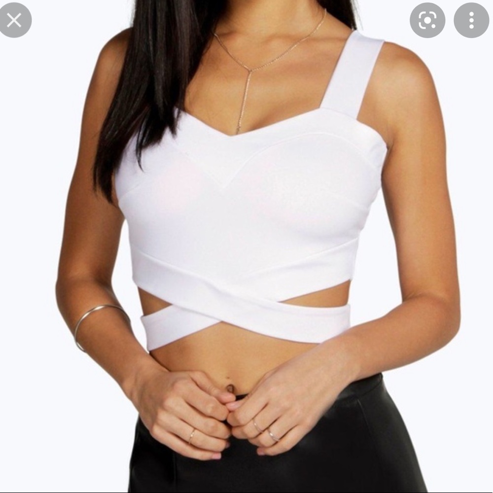 BooHoo White Cross Tank Top